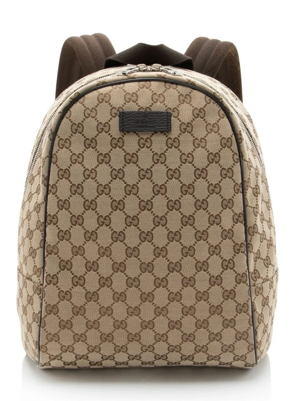 Gucci Beige GG Supreme Canvas Backpack with Brown Trim New!